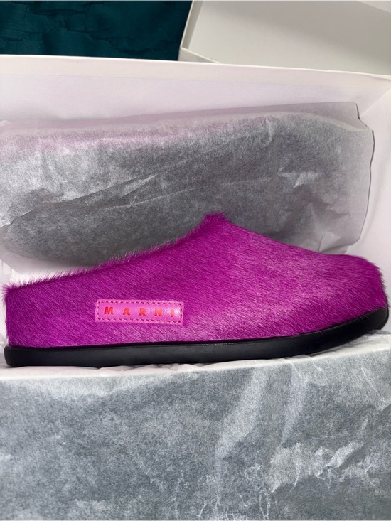 Marni Shoes - Marni Magenta Fur-Textured Slip-On Mule